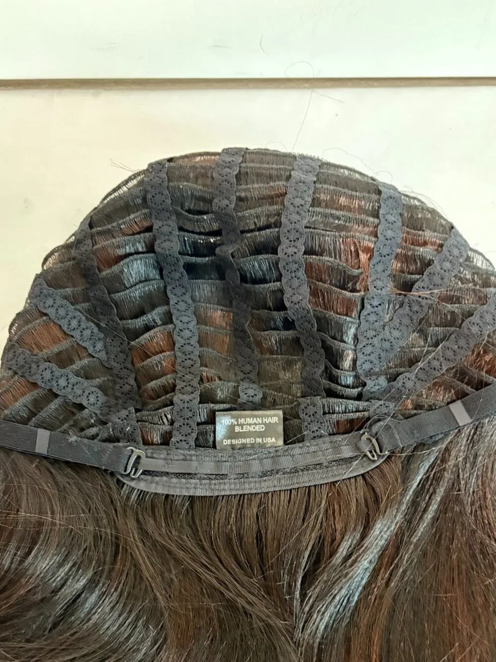 Blended Human Hair Wig – Straight Dark Brown Bob with Full Bangs – Shoulder Leng